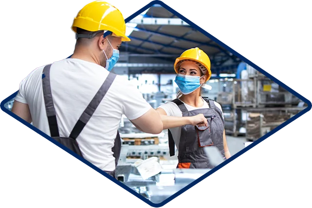 Factory Workers Greeting Each Others With Elbows Corona Virus Pandemic Copy 2